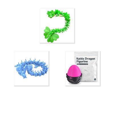 Dragon Variety 3-Pack Collectible Figurine Bundle of 3 - Lucky Clover Dragon, Blue Serpentine Kaida - Fantasy & Mythical Adult Desk Decor - 3D Printed in Canada