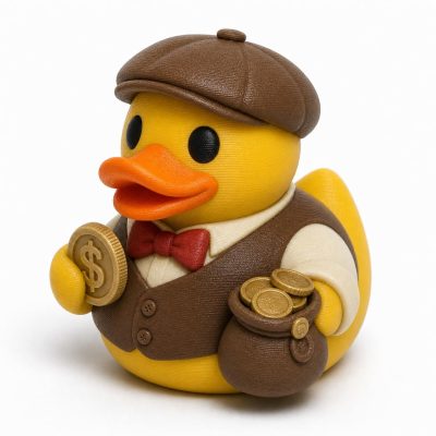 Coin Collector Duck Collectible Figurine - Gold Hoard Desk Decor Gift for Adults – 3D Printed in Canada