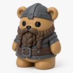 Braided Beard Viking Teddy Bear Cub Collectible Figurine - Unique Desk Decor for Adults – 3D Printed in Canada