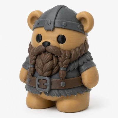 Braided Beard Viking Teddy Bear Cub Collectible Figurine - Unique Desk Decor for Adults – 3D Printed in Canada