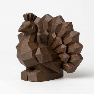 Wood Carved-Like Peacock Figurine - Unique Desk Decor for Collectors – 3D Printed in Canada - 3D Printed in Canada (Black Walnut)