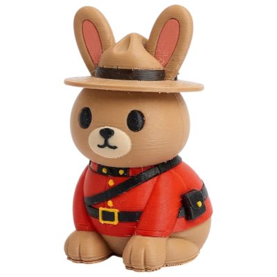 Canadian Mountie Bunny in Red Serge Uniform with Campaign Hat 3D Printed Collectible Figurine | RCMP Rabbit Shelf Decor - 3D Printed in Canada