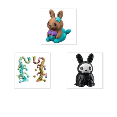 Bunny Variety Collectible Figurine Bundle of 3 - Mermaid Bunny, Easter Dragon, Gothic Black Wraith - Whimsical & Unique Adult Desk Decor - 3D Printed in Canada