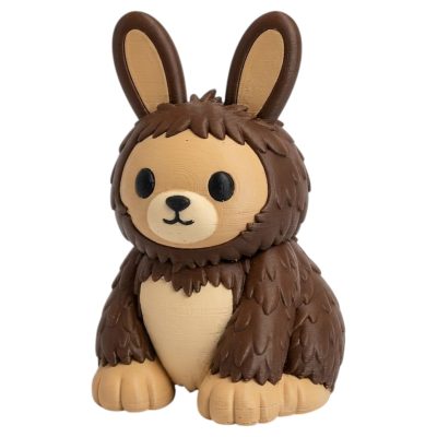 Sasquatch Bunny Covered in Dark Brown Shaggy Fur 3D Printed Collectible Figurine | Bigfoot Cryptid Rabbit Shelf Decor - 3D Printed in Canada