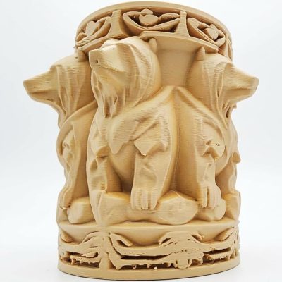 Wood-Carved-Style Bear Vase or Pen Holder in White Oak Finish - 3D Printed in Canada (White Oak)