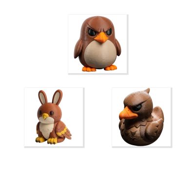 Hawk Collection Collectible Figurine Bundle of 3 - Hawk Penguin, Bunny, Duck - Unique & Fierce Adult Desk Decor - 3D Printed in Canada