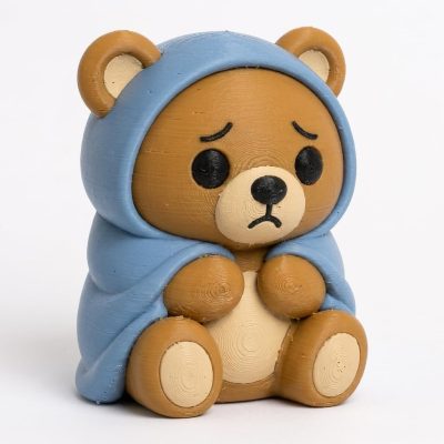 Fearful Teddy Bear Cub Collectible Figurine - Unique Desk Decor for Adults – 3D Printed in Canada