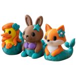 Mermaid Collectible Figurine Bundle of 3 - Mermaid Duck, Bunny, Fox - Ocean-Themed Adult Desk Decor - 3D Printed in Canada