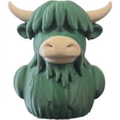 Shaggy Highland Cow Duck Figurine - Unique Rustic Animal Shelf Decor and Desk Accent Gift - 3D Printed in Canada