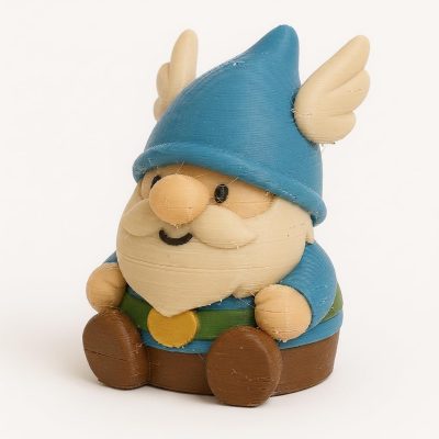 Bearded Gaulois Gnome Figurine - Striking Desk Decor with Blue Winged Hat, Cheerful Expression, and Detailed Features for Collectors and Home Accent - 3D Printed in Canada