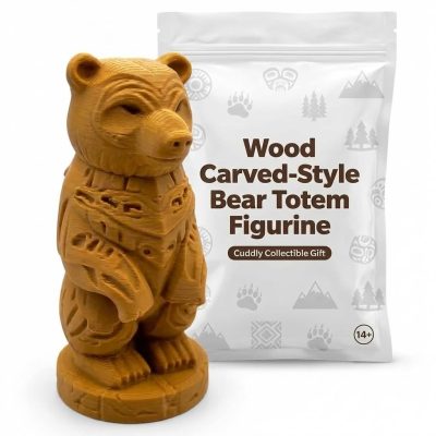 Wood Carved-Style Bear Totem Figurine in Ochre Yellow Finish - 3D Printed in Canada (Ochre Yellow)