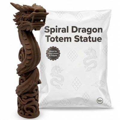 Spiral Dragon Totem Statue in Black Walnut Finish - 3D Printed in Canada (Black Walnut)