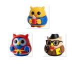 Owl Variety Collectible Figurine Bundle of 3 - Coffee Lover Owl, Comeback Boxer News Reporter - Charming & Unique Adult Desk Decor - 3D Printed in Canada