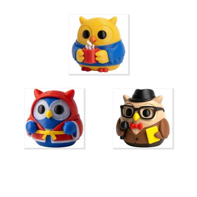 Owl Variety Collectible Figurine Bundle of 3 - Coffee Lover Owl, Comeback Boxer News Reporter - Charming & Unique Adult Desk Decor - 3D Printed in Canada