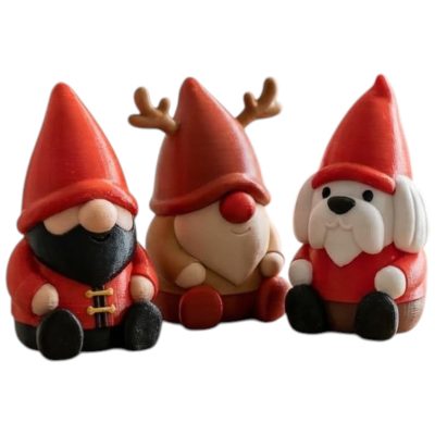 Gnome Variety Collectible Figurine Bundle of 3 - Red & Black Gnome, Reindeer Shih Tzu - Unique & Festive Adult Desk Decor - 3D Printed in Canada