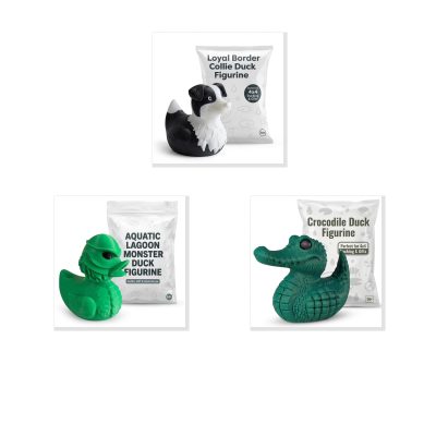 Duck Variety Collectible Figurine Bundle of 3 - Loyal Border Collie, Aquatic Lagoon Monster, Crocodile - Quirky & Fun Adult Desk Decor - 3D Printed in Canada
