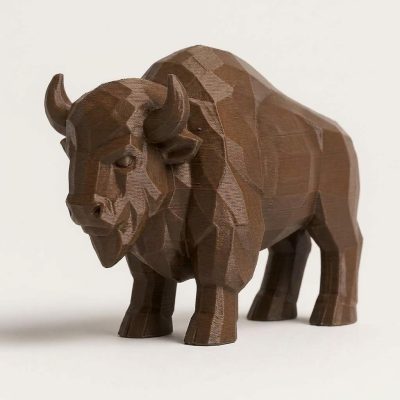 Wood Carved-Like Bison Figurine in Black Walnut Finish - 3D Printed in Canada (Black Walnut)