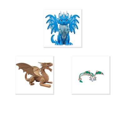 Dragon Variety 3-Pack Collectible Figurine Bundle of 3 - Aurelius, Fierce, Floral Empress - Fantasy & Mythical Adult Desk Decor - 3D Printed in Canada