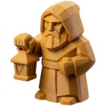 Wood Carved Lantern Figurine – Wood Carved Style Hooded Wanderer Holding Lantern in Ochre Yellow Finish - 3D Printed in Canada (Ochre Yellow)