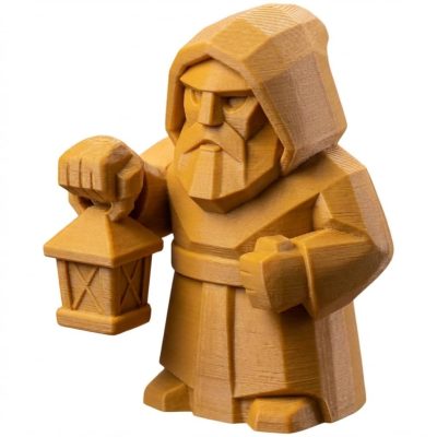 Wood Carved Lantern Figurine – Wood Carved Style Hooded Wanderer Holding Lantern in Ochre Yellow Finish - 3D Printed in Canada (Ochre Yellow)