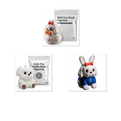 Shih Tzu Collectible Figurine Bundle of 3 - Duck, Teddy Bear, Bunny - Fun & Adorable Adult Desk Decor - 3D Printed in Canada
