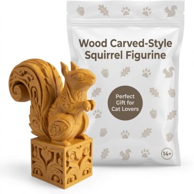 Wood Carved-Style Squirrel Figurine in Ochre Yellow Finish - 3D Printed in Canada (Ochre Yellow)