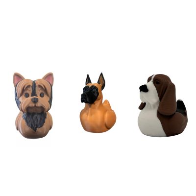 Dog Ducks Collectible Figurine Bundle of 3 - Yorkshire Terrier, Belgian Malinois, Basset Hound - Cute & Fierce Adult Desk Decor - 3D Printed in Canada