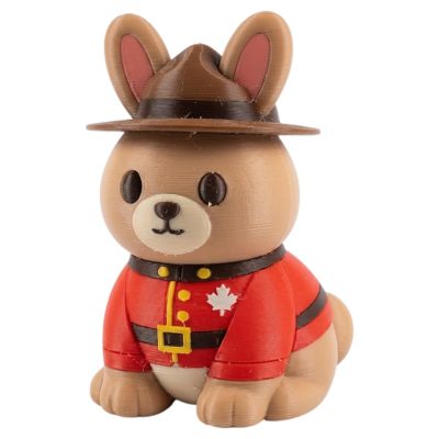 Canadian Mountie Bunny in Red Serge Uniform with Brown Campaign Hat 3D Printed Collectible Figurine | RCMP Rabbit Shelf Decor - 3D Printed in Canada