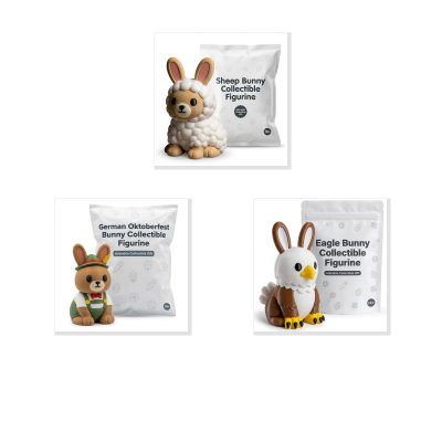 Bunny Variety Collectible Figurine Bundle of 3 - Sheep, Oktoberfest, Eagle - Unique & Adorable Adult Desk Decor - 3D Printed in Canada