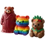 Teddy Variety 3-Pack Collectible Figurine Bundle of 3 - Classy Teddy, Rainbow Piñata, Aztec Priest - Whimsical & Charming Adult Desk Decor - 3D Printed in Canada