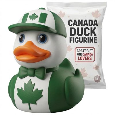 Canada Duck Figurine – Patriotic Maple Leaf Duck Collectible for Canada Day or Office Decor – Cute Red & White Desk Ornament – 3D Printed in (Forest Green)