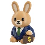 Hedge Fund Bunny in Navy Suit with Green Tie and Dollar Briefcase 3D Printed Collectible Figurine | Wall Street Rabbit Decor - 3D Printed in Canada