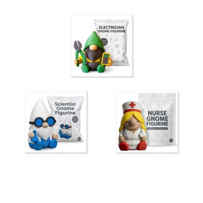 Professions Gnome Collectible Figurine Bundle of 3 - Electrician, Scientist, Nurse - Funny & Whimsical Adult Desk Decor - 3D Printed in Canada