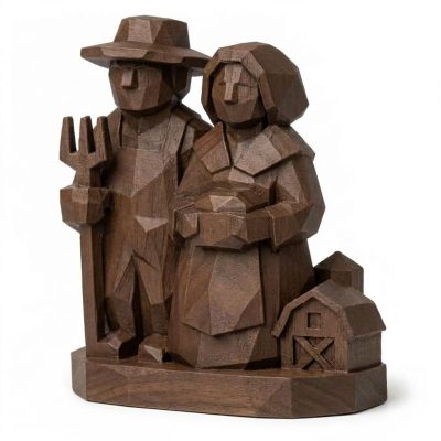 Wood Carved-Like Homestead Figurine in Black Walnut Finish - 3D Printed in Canada (Black Walnut)