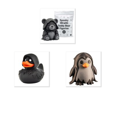 Wraith Collectible Figurine Bundle of 3 - Spooky Wraith Teddy Bear, Spooky Duck, Penguin - Gothic & Macabre Adult Desk Decor - 3D Printed in Canada