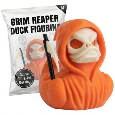 Grim Reaper Duck Figurine – Spooky Duck for 4x4 Ducking & Cruise Hiding – Halloween Gothic Dashboard Figurine – Horror Collectible – 3D Printed in Canada (Sunset Orange)