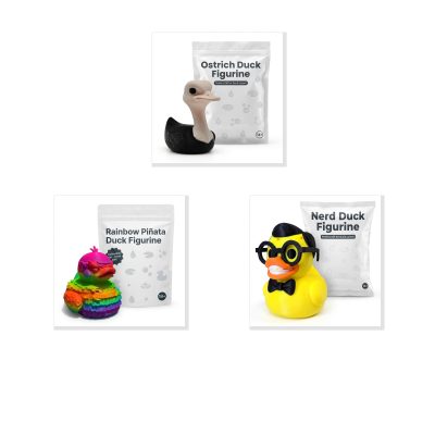 Duck Variety Collectible Figurine Bundle of 3 - Ostrich, Rainbow Piñata, Nerd - Fun & Colorful Adult Desk Decor - 3D Printed in Canada