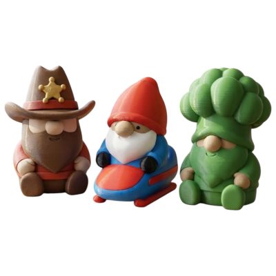 Gnome Variety 3-Pack Collectible Figurine Bundle of 3 - Sheriff Gnome, Bobsleigh Broccoli - Whimsical & Unique Adult Desk Decor - 3D Printed in Canada