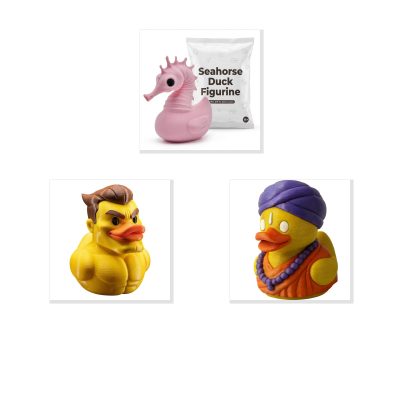 Duck Variety Collectible Figurine Bundle of 3 - Seahorse Duck, Chad Guru - Quirky & Unique Adult Desk Decor - 3D Printed in Canada