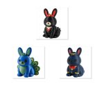 Bunny Variety Collectible Figurine Bundle of 3 - Black Swan Bunny, Peacock Flight Attendant - Elegant & Exotic Adult Desk Decor - 3D Printed in Canada