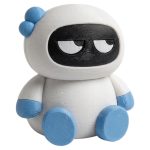 Sassy Eyeroll Robot Collectible Figurine with Half-Lidded Eyes and Blue Bow - Funny Desk Decor for Adults - 3D Printed in Canada