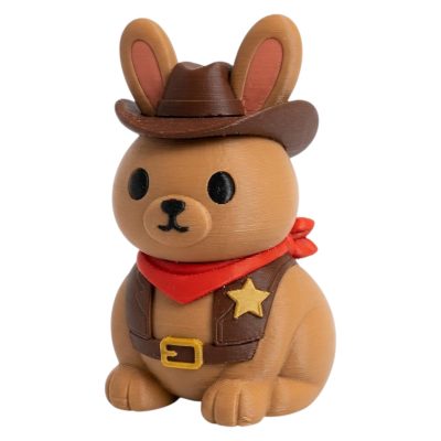 Cowboy Sheriff Bunny with Brown Hat Red Bandana and Star Badge 3D Printed Collectible Figurine | Western Rabbit Desk Decor - 3D Printed in Canada