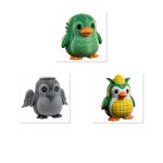 Penguin Variety Collectible Figurine Bundle of 3 - Lagoon Monster, Haunted Angel, Corn Cob - Quirky & Unique Adult Desk Decor - 3D Printed in Canada