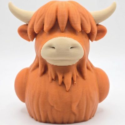 Highland Cow Duck Figurine - Striking 3D Printed Animal Decor for Desk or Shelf Display - Unique Gift Idea - 3D Printed in Canada