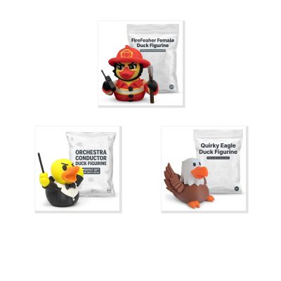 Duck Variety Collectible Figurine Bundle of 3 - FireFeather Female, Orchestra Conductor, Quirky Eagle - Funny & Musical Adult Desk Decor - 3D Printed in Canada
