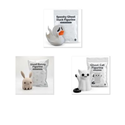 Ghost Collection Collectible Figurine Bundle of 3 - Spooky Ghost Duck, Bunny, Cat - Spooky & Kawaii Adult Desk Decor - 3D Printed in Canada