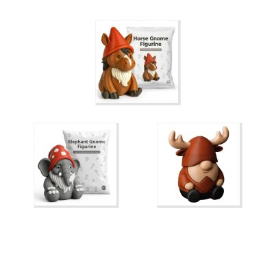 Animals Gnome Collectible Figurine Bundle of 3 - Horse Gnome, Elephant Moose - Whimsical & Cozy Adult Desk Decor - 3D Printed in Canada