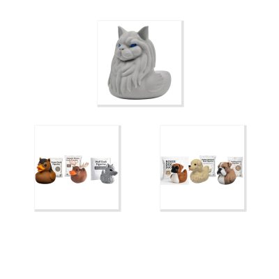 Duck Variety Collectible Figurine Bundle of 3 - Maine Coon Cat Duck, Horse Boxer - Quirky & Unique Adult Desk Decor - 3D Printed in Canada