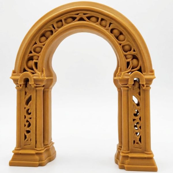 Arche de jardin fantastique sculptée sur bois en jaune ocre