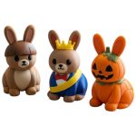 Bunny Variety Collectible Figurine Bundle of 3 - Bowl Cut Bunny, Prom King Jack-O-Lantern - Whimsical & Retro Adult Desk Decor - 3D Printed in Canada